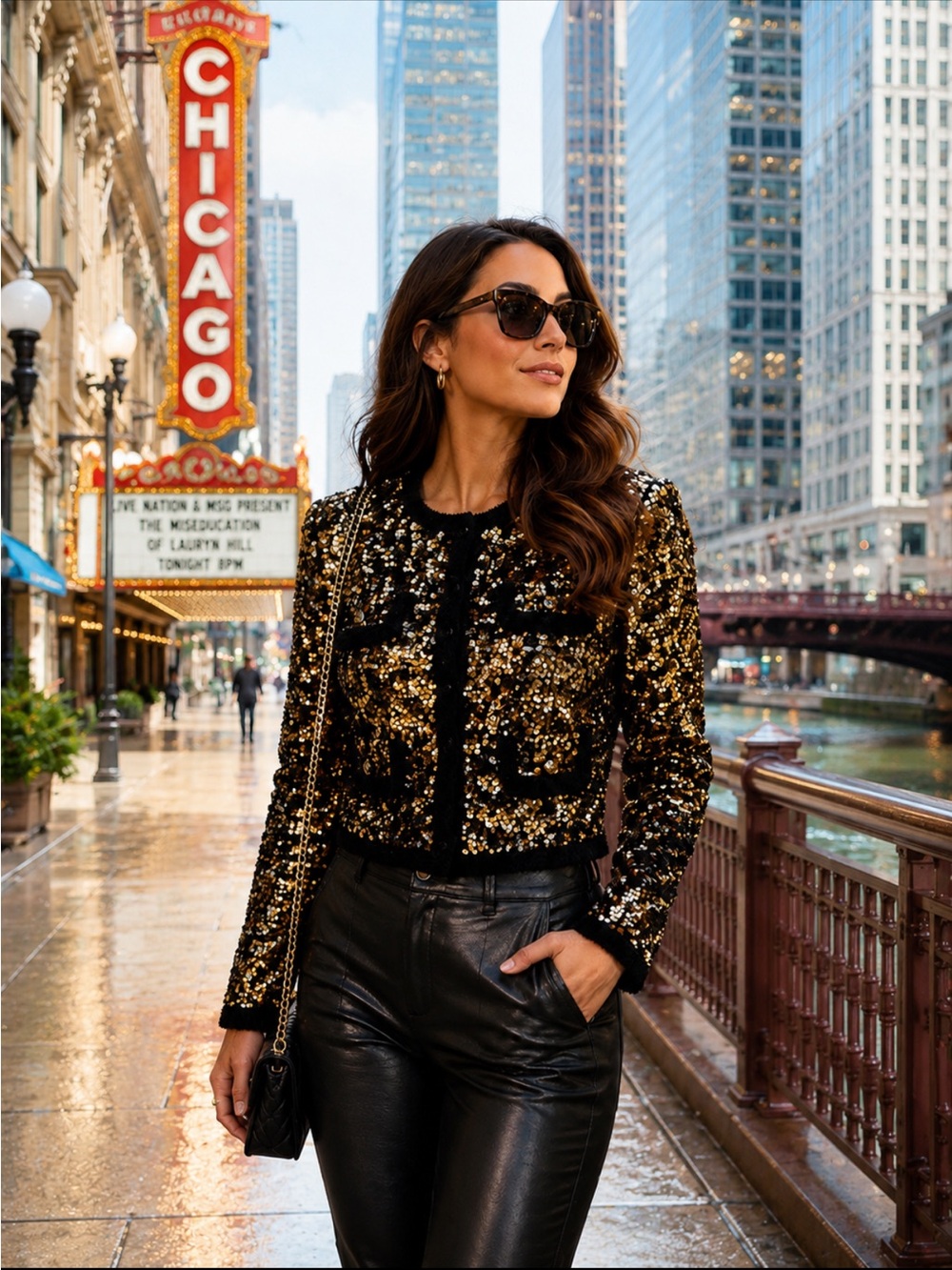 Self-Portrait Black and Gold Sequin Cropped Blazer